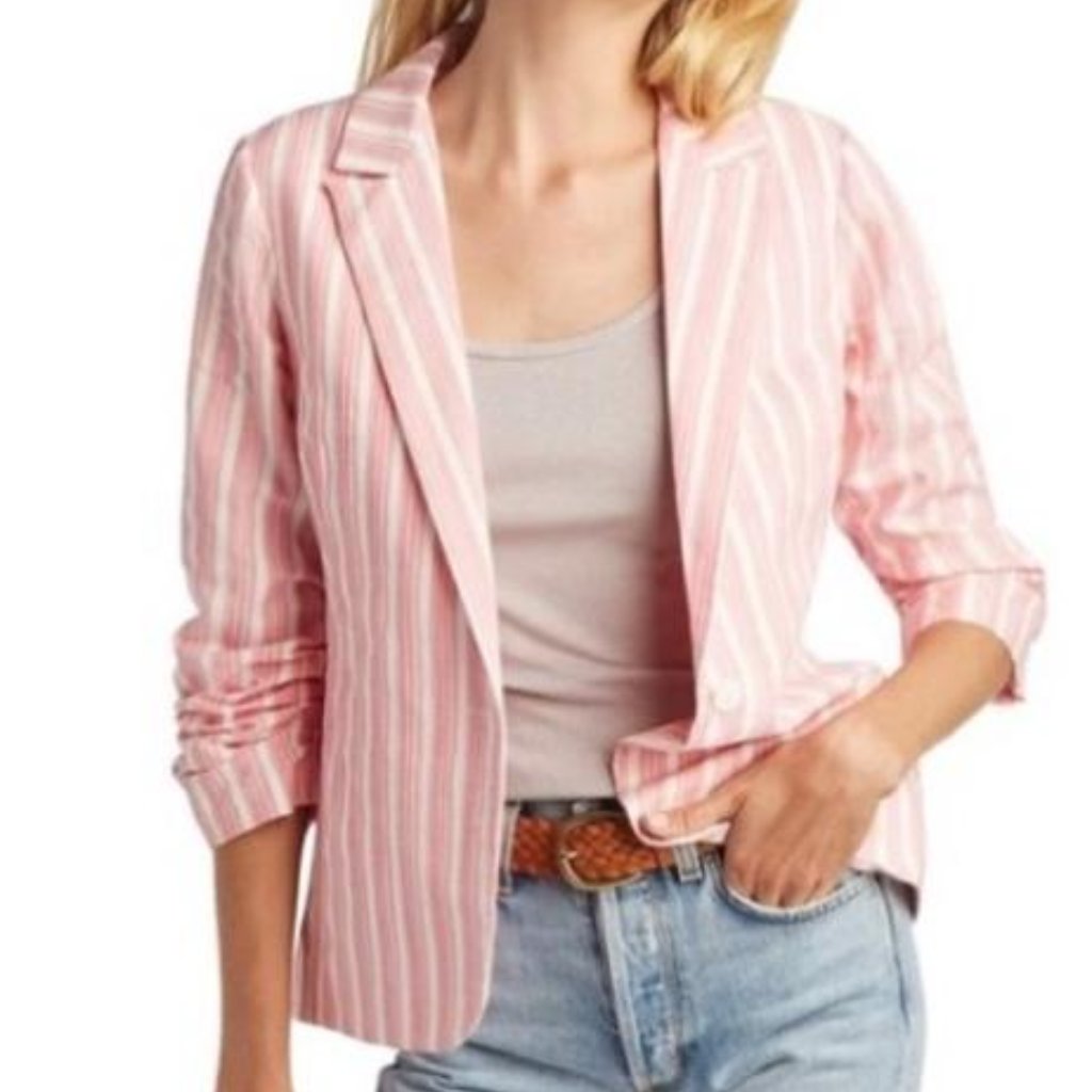 Amanda Uprichard / Revolve Pink & White Stripe Blazer Size Large